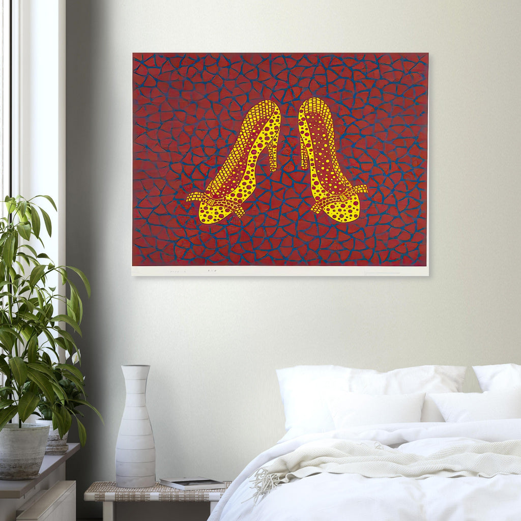 Yayoi Kusama poster — High Heels (1) makes a fashion accessory the protagonist of a Kusama print