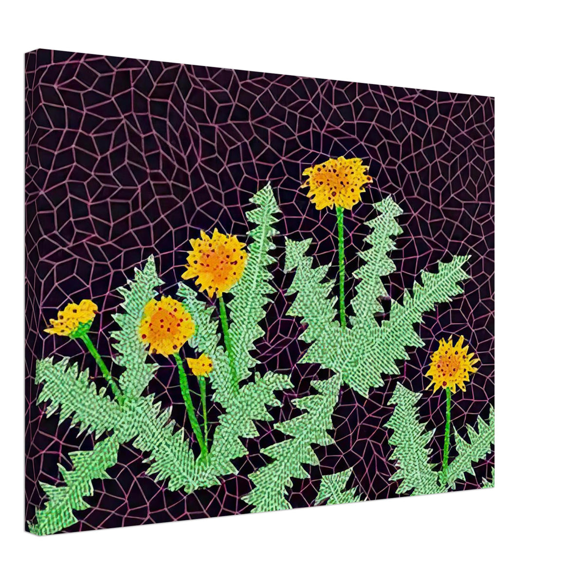 Yayoi Kusama canvas print — Dandelions [Kusama 85] approaches a common meadow flower as a subject worth close observation, 45x60 cm / 18x24″