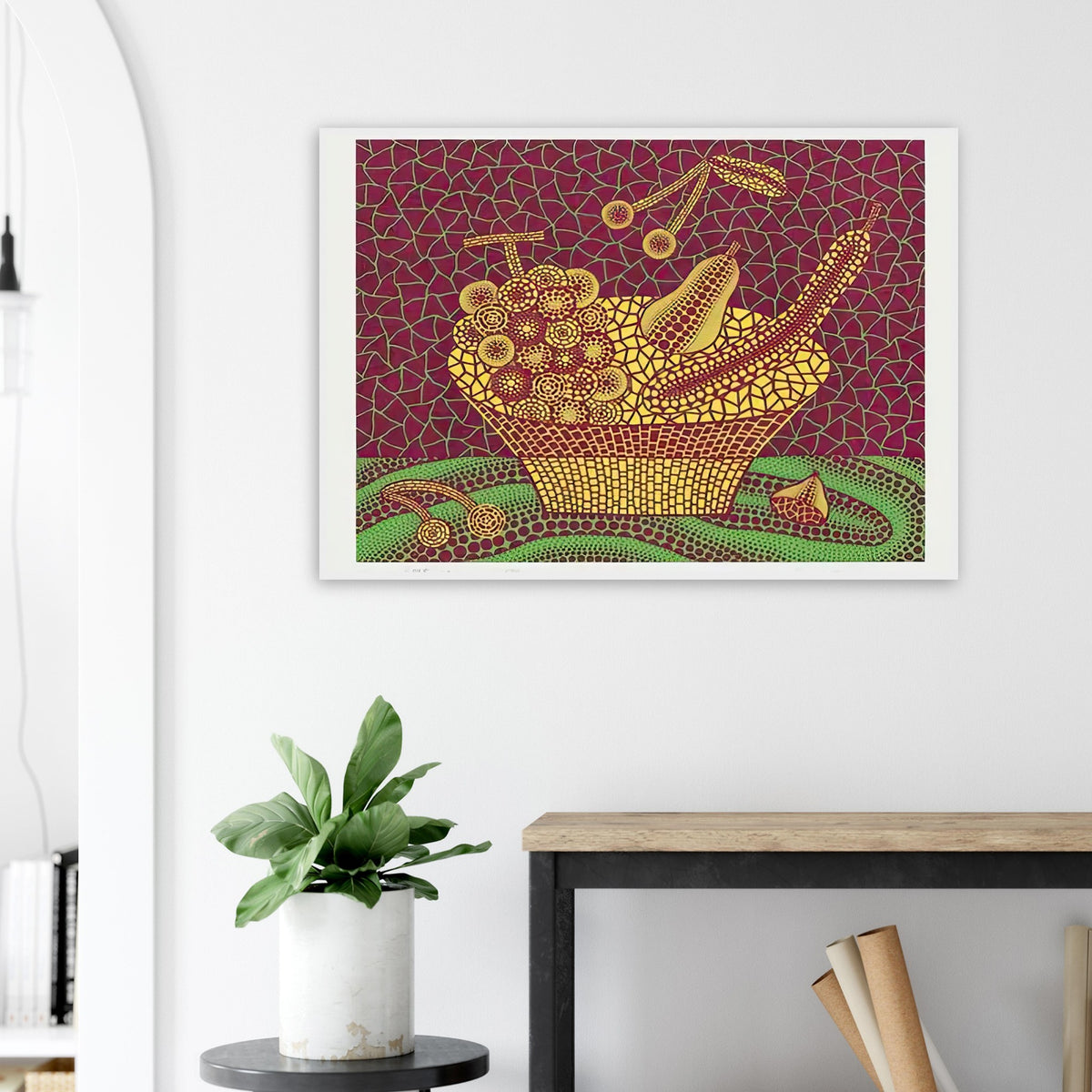 Yayoi Kusama framed print — Fruit Basket (3) by Yayoi Kusama explores one of the artist’s recurring subjects: the abundance of ordinary fruit