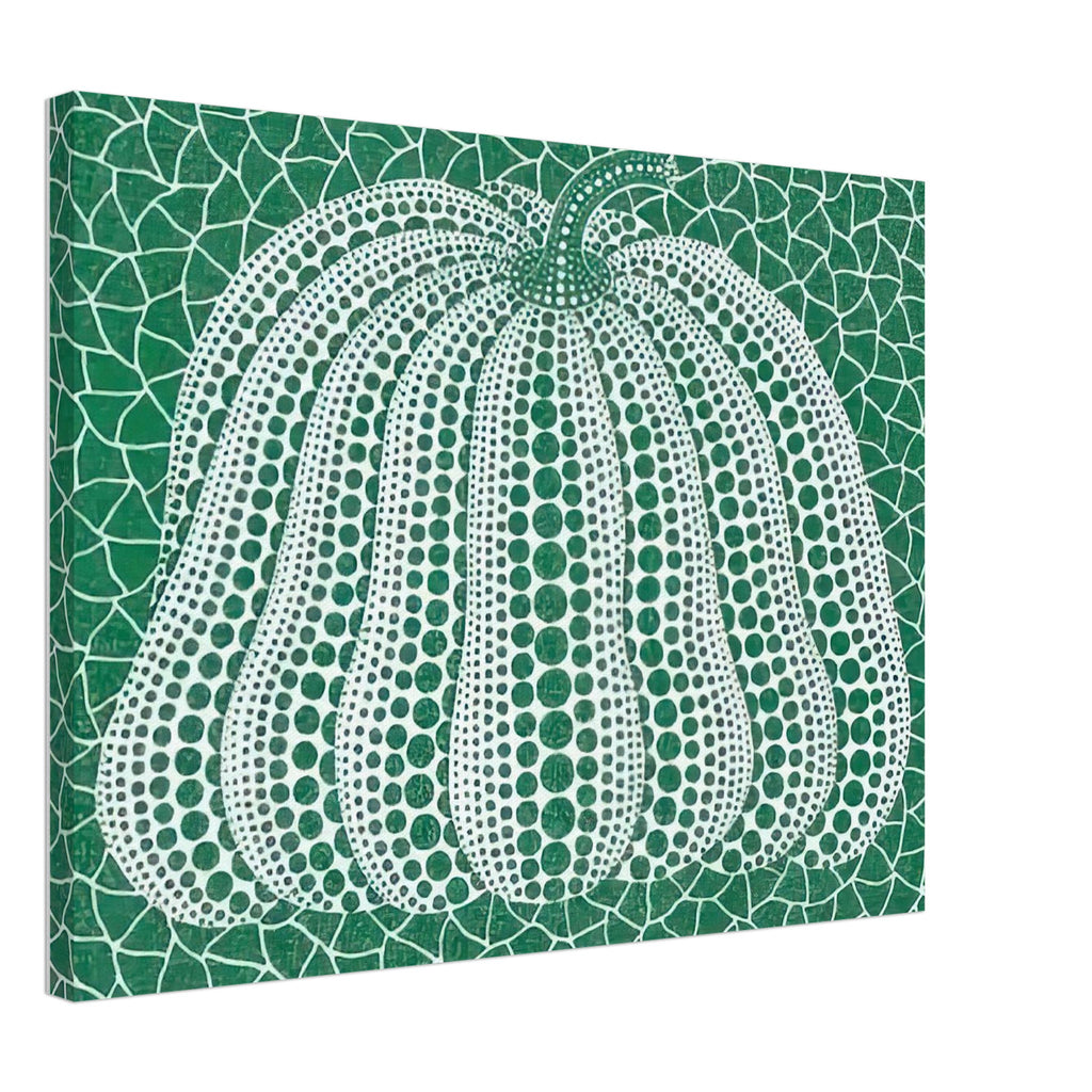 Yayoi Kusama canvas print — Pumpkin Green presents Kusama’s familiar pumpkin through an explicitly green variation, 45x60 cm / 18x24″