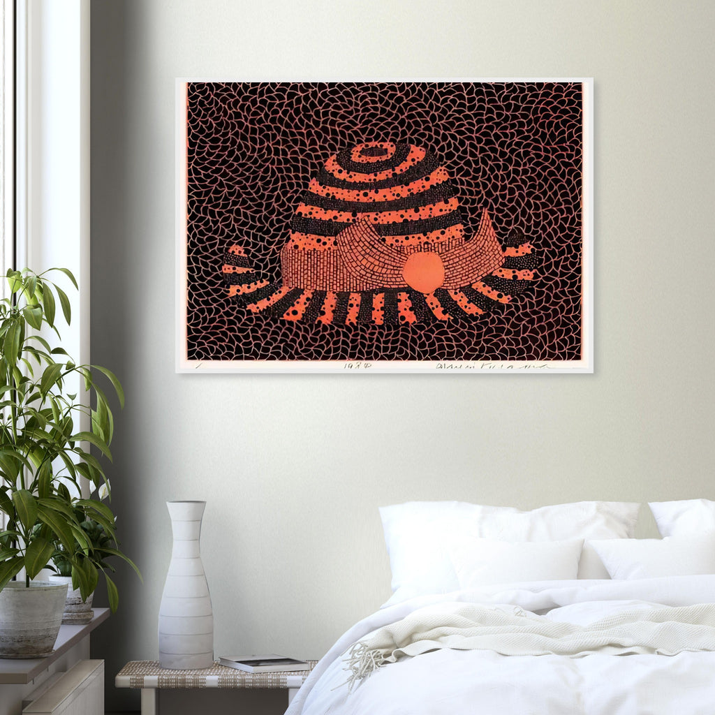 Yayoi Kusama framed print — Hat (2) turns an everyday hat into a subject for playful observation