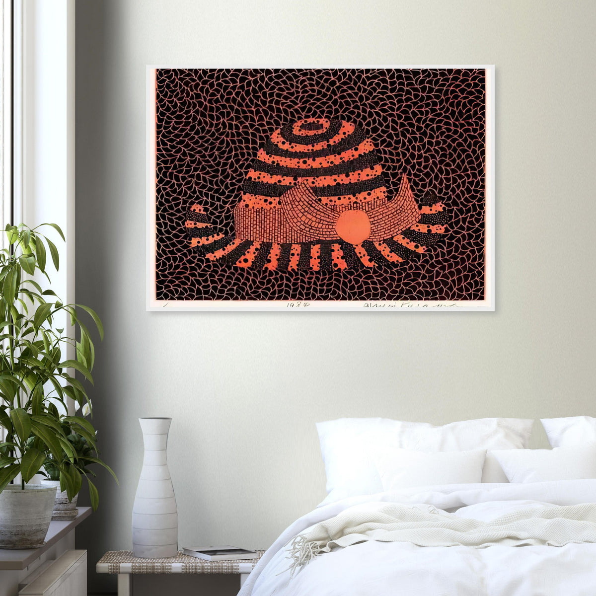 Yayoi Kusama framed print — Hat (2) turns an everyday hat into a subject for playful observation