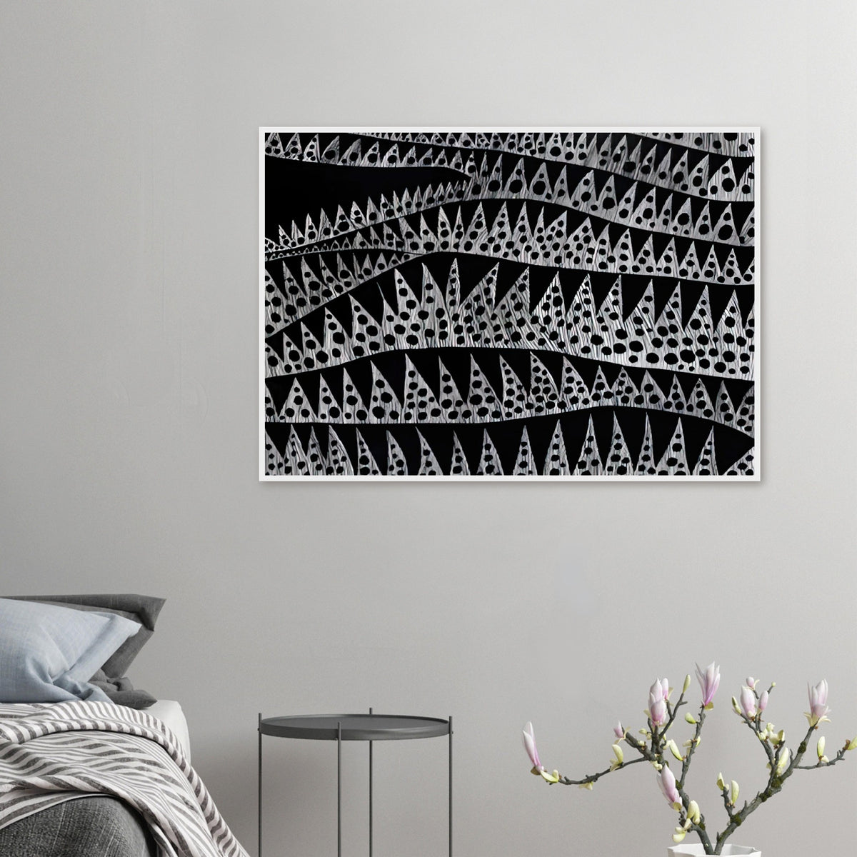 Yayoi Kusama framed print — Waves (TWXZO) approaches the motion of water as a patterned, repeating event