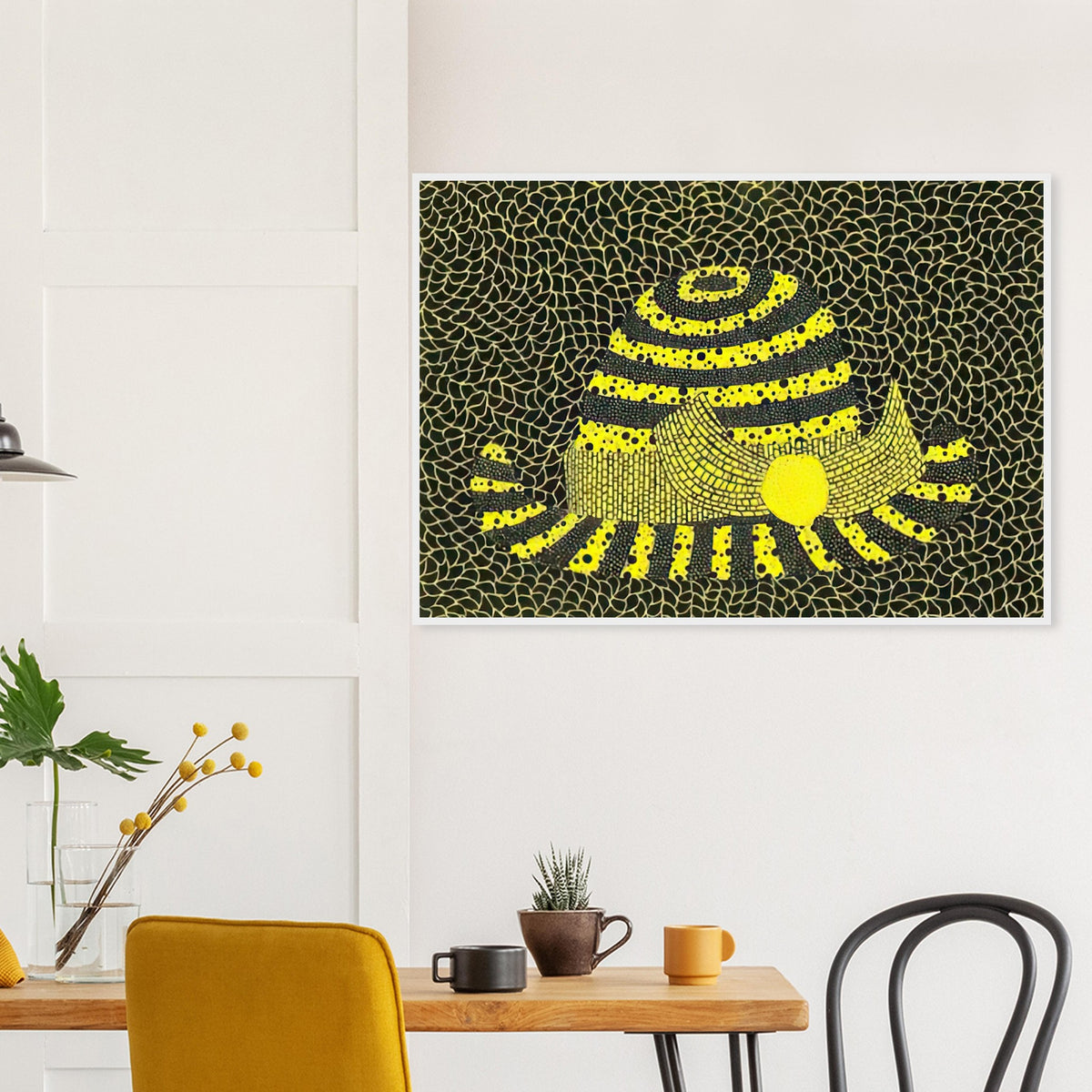 Yayoi Kusama framed print — Hat (3) turns an everyday hat into a subject for playful observation