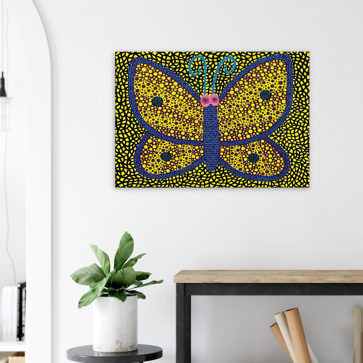 Yayoi Kusama canvas print — Papillon I from Amour pour Toujours explores the butterfly as a symbol of delicacy and transformation
