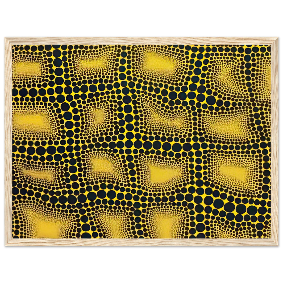 Yayoi Kusama framed print — Town introduces a built environment into Kusama’s range of natural and domestic subjects, wood frame, 30x40 cm / 12x16″