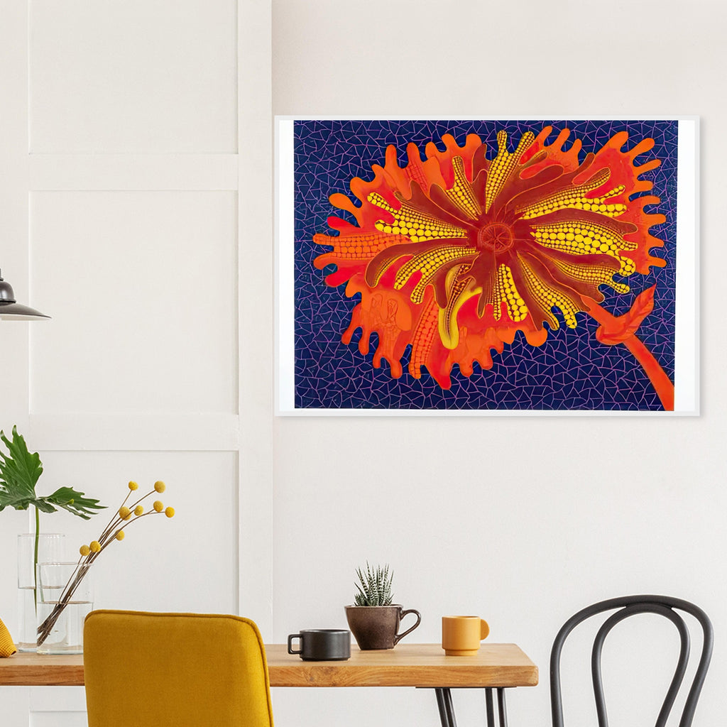Yayoi Kusama framed print — Flower (C) treats a single flowering motif as a complete visual world