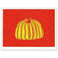 Yayoi Kusama framed print — Pumpkin Orange presents Kusama’s familiar pumpkin through an explicitly orange variation, white frame, 30x40 cm / 12x16″