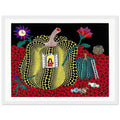 Yayoi Kusama framed print — Hello (Image 2) is presented here as a poster based on Yayoi Kusama’s artwork, white frame, 30x40 cm / 12x16″