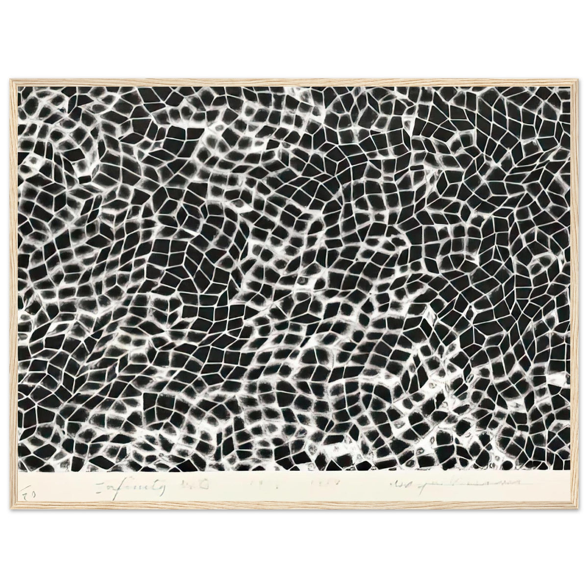 Yayoi Kusama framed print — Infinity Nets (Image 4) explores Kusama’s Infinity Net as a field built from countless repeated marks, wood frame, 60x80 cm / 24x32″