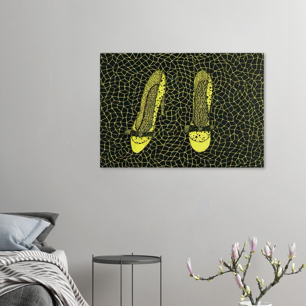 Yayoi Kusama canvas print — Shoes (3) turns a footwear object into an image about shape, balance and individuality