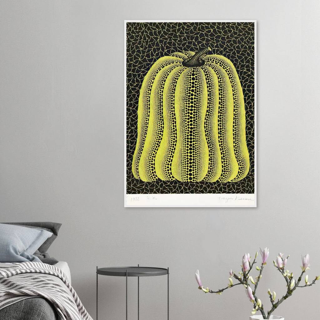 Yayoi Kusama framed print — Pumpkin (Yellow) [Kusama 16] offers another iteration of the artist’s familiar golden gourd