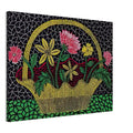 Yayoi Kusama canvas print — Flower Basket brings a traditional still-life arrangement into Kusama’s unmistakably decorative, pattern-driven world, 45x60 cm / 18x24″