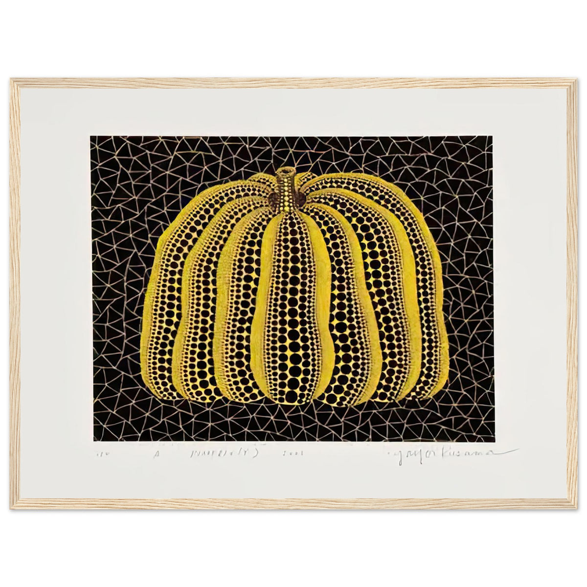 Yayoi Kusama framed print — Pumpkin (Y) is one precisely named variation on Yayoi Kusama’s iconic pumpkin theme, wood frame, 45x60 cm / 18x24″