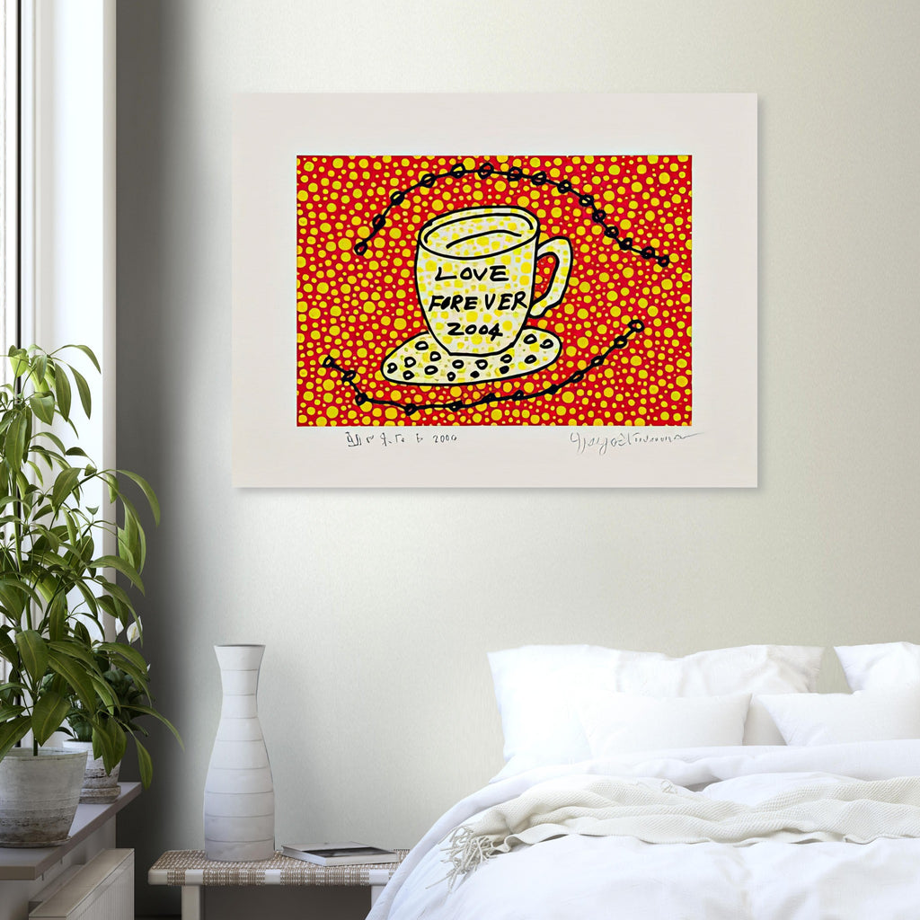 Yayoi Kusama poster — Morning Is Here (E) joins a series of compact 2004 prints in which the beginning of the day becomes a subject for personal symbols and tightly controlled graphic