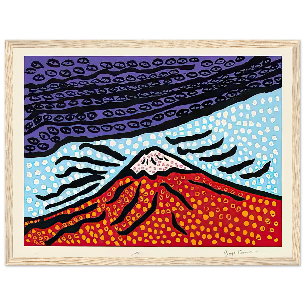 Yayoi Kusama framed print — Mt. Fuji Is the Home of My Heart presents Japan’s most recognizable mountain as a subject of personal belonging rather than simple, wood frame, 30x40 cm / 12x16″