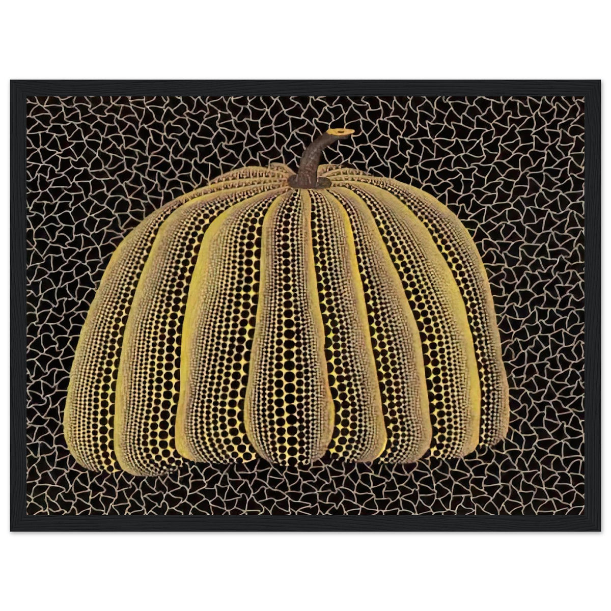 Yayoi Kusama framed print — Pumpkin (Yellow Y) [Kusama 148] presents Kusama’s familiar pumpkin through an explicitly yellow variation, black frame, 30x40 cm / 12x16″