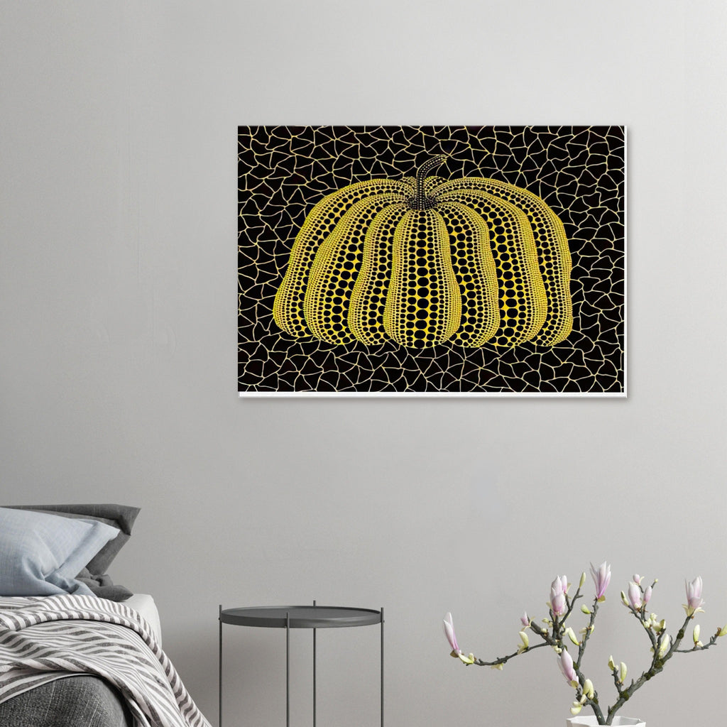 Yayoi Kusama canvas print — Pumpkin (YB-B) [Kusama 327] revisits Kusama’s best-known vegetable through the relationship between its distinctive form and repeating ornament