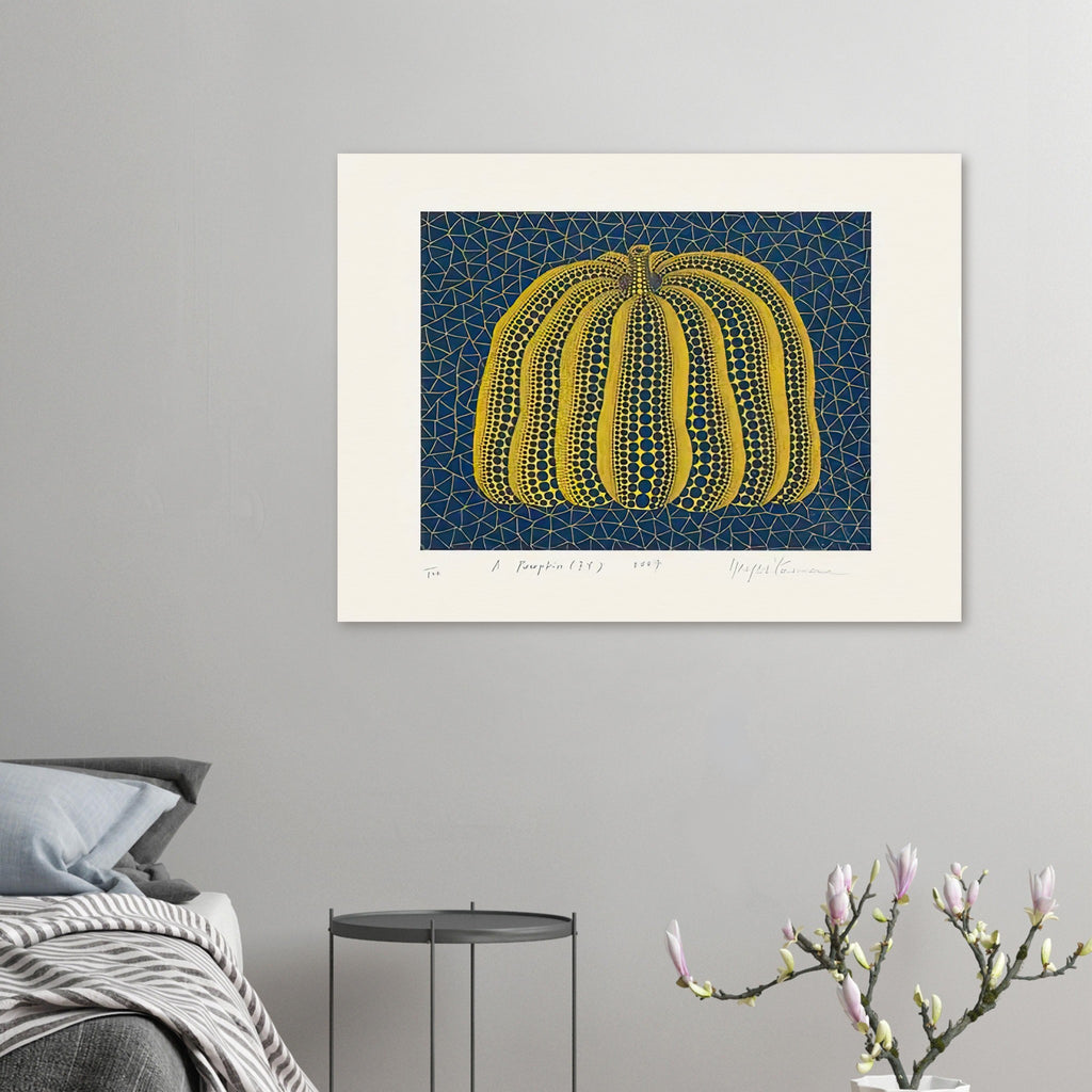 Yayoi Kusama poster — Pumpkin (BY) [Kusama 319] revisits Kusama’s best-known vegetable through the relationship between its distinctive form and repeating ornament