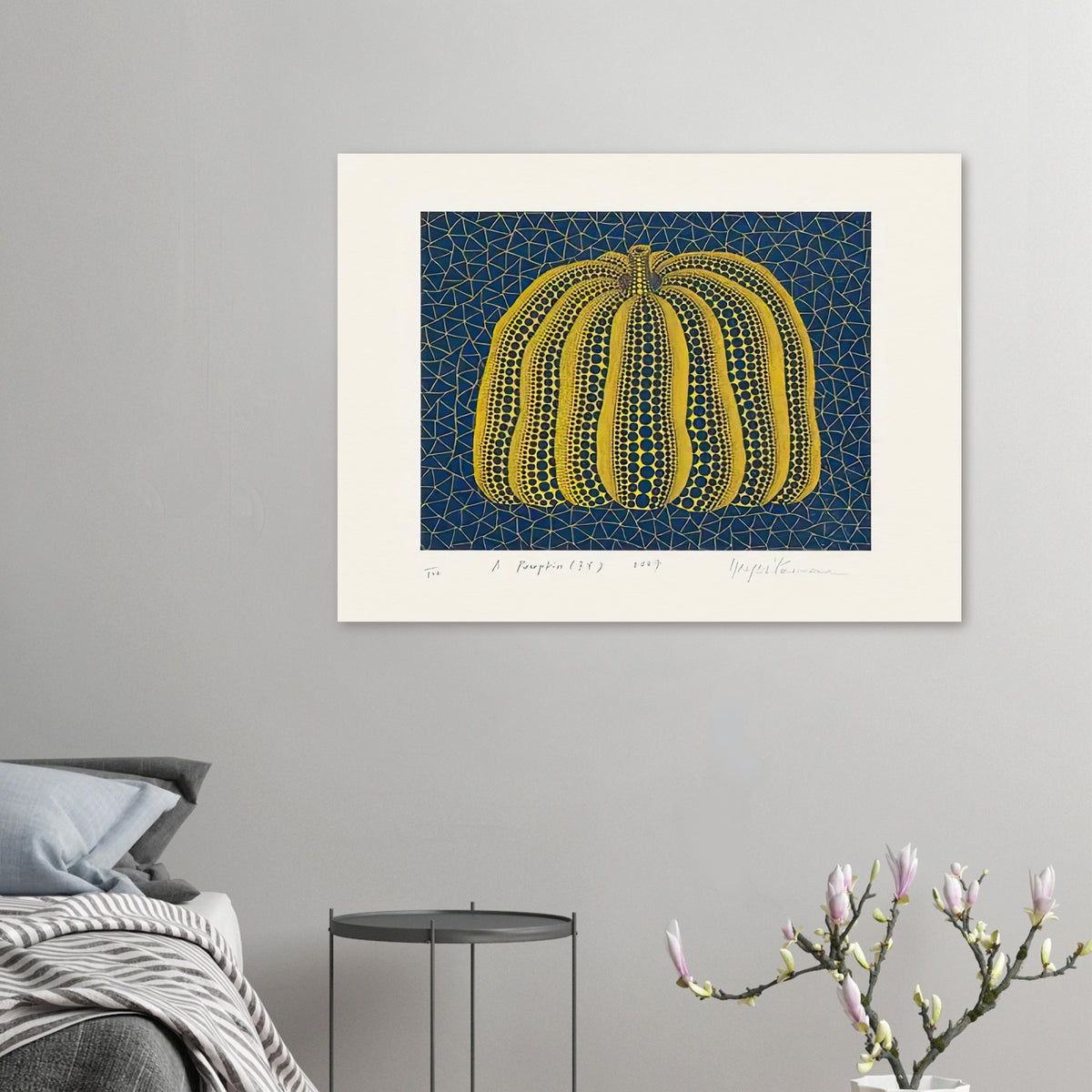 Yayoi Kusama poster — Pumpkin (BY) [Kusama 319] revisits Kusama’s best-known vegetable through the relationship between its distinctive form and repeating ornament