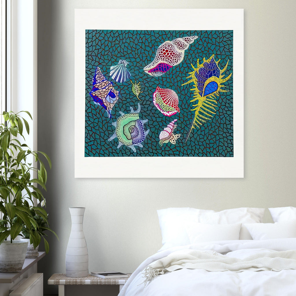Yayoi Kusama poster — Shellfish poster by Yayoi Kusama explores shellfish forms as an intimate marine still-life subject