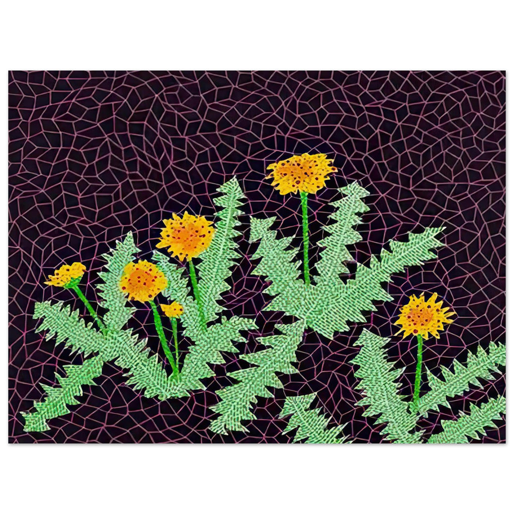 Yayoi Kusama poster — Dandelions [Kusama 85] approaches a common meadow flower as a subject worth close observation, 15x20 cm / 6x8″