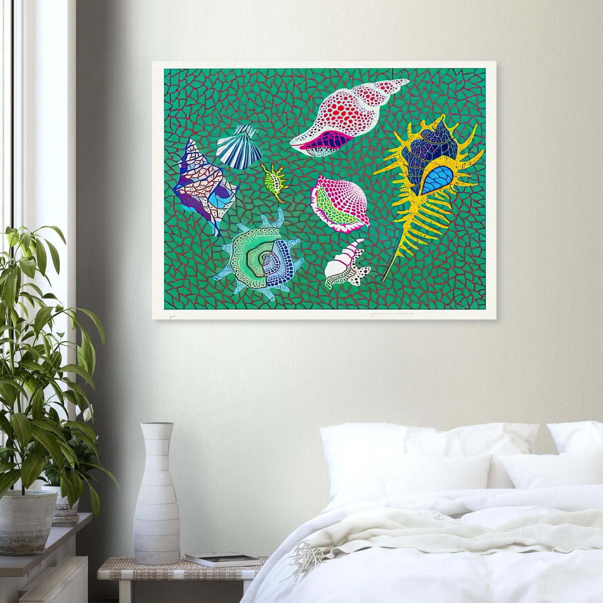 Yayoi Kusama poster — Shells draws attention to small natural objects whose curved structures and repeating ridges are already pattern-like
