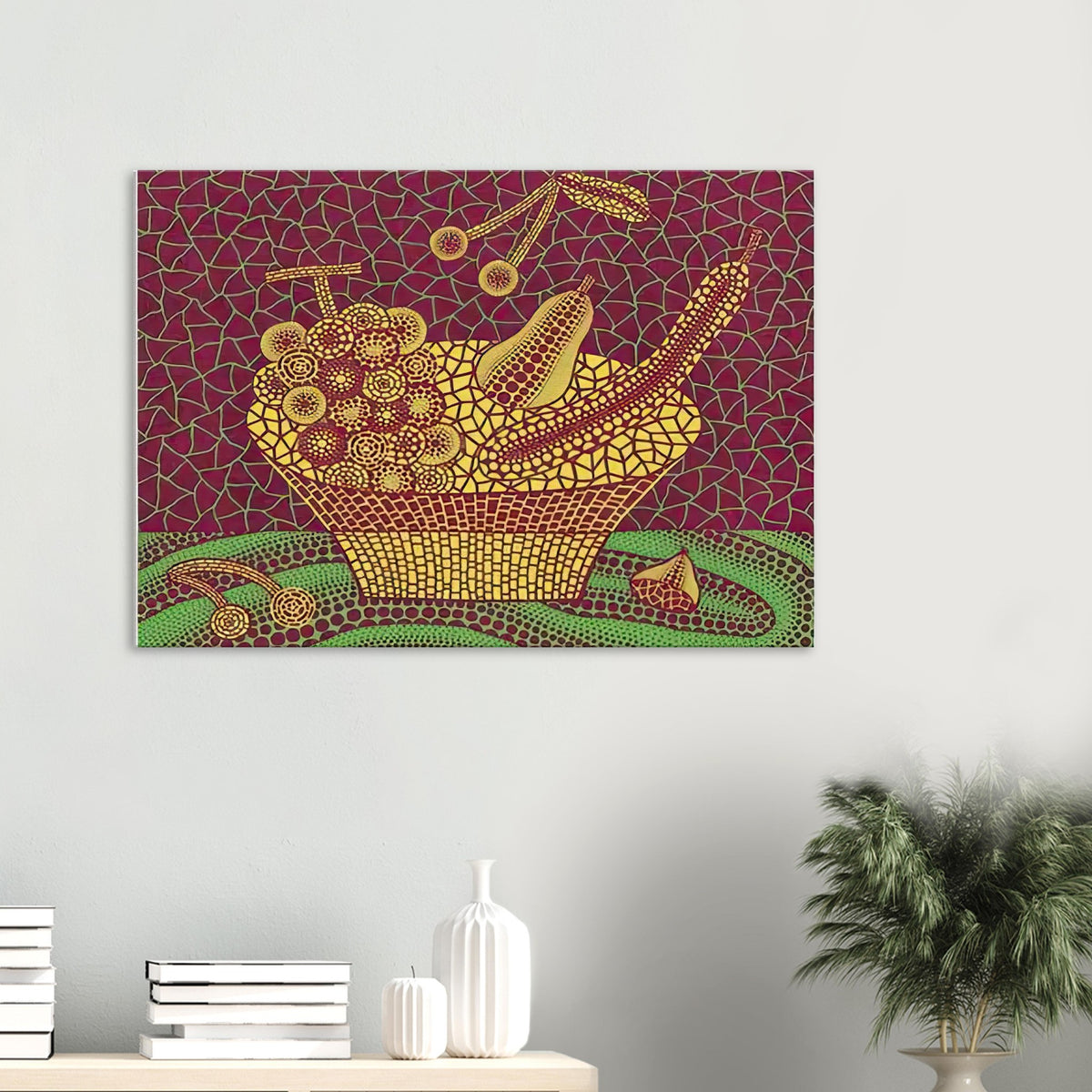 Yayoi Kusama canvas print — Fruit Basket (3) by Yayoi Kusama explores one of the artist’s recurring subjects: the abundance of ordinary fruit