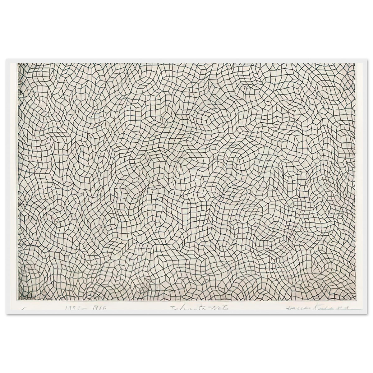 Yayoi Kusama framed print — Infinity Nets [Kusama 51] explores Kusama’s Infinity Net as a field built from countless repeated marks, white frame, 70x100 cm / 28x40″