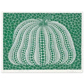 Yayoi Kusama poster — Pumpkin Green presents Kusama’s familiar pumpkin through an explicitly green variation, 15x20 cm / 6x8″