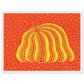 Yayoi Kusama framed print — Pumpkin (YOR-A) [Kusama 326] revisits Kusama’s best-known vegetable through the relationship between its distinctive form and repeating ornament, white frame, 30x40 cm / 12x16″