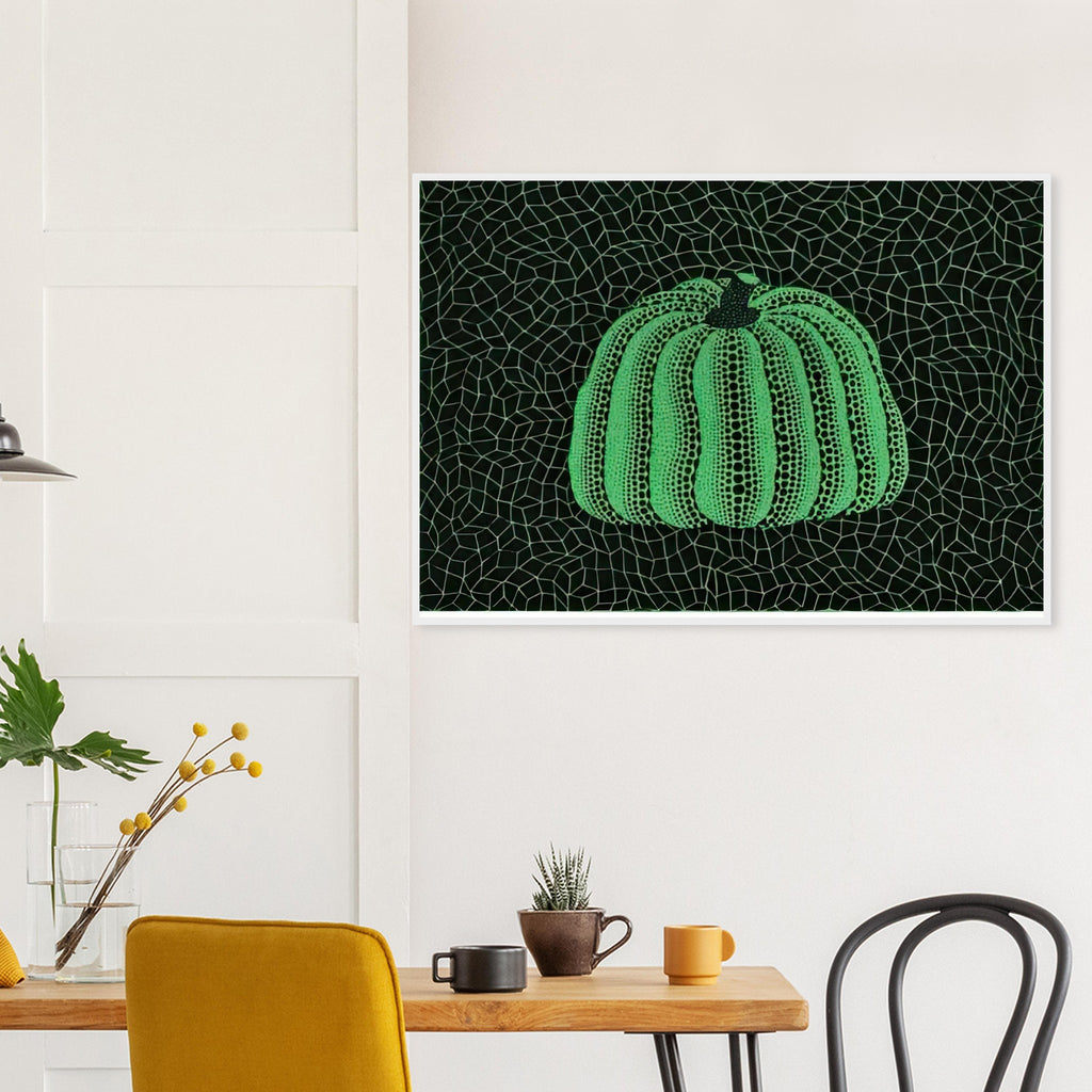 Yayoi Kusama framed print — Pumpkin (Green, Version 2) presents Kusama’s familiar pumpkin through an explicitly green variation