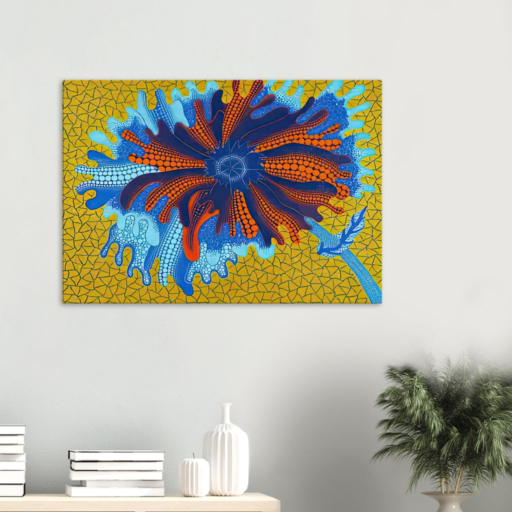 Yayoi Kusama canvas print — Flower (B) treats a single flowering motif as a complete visual world