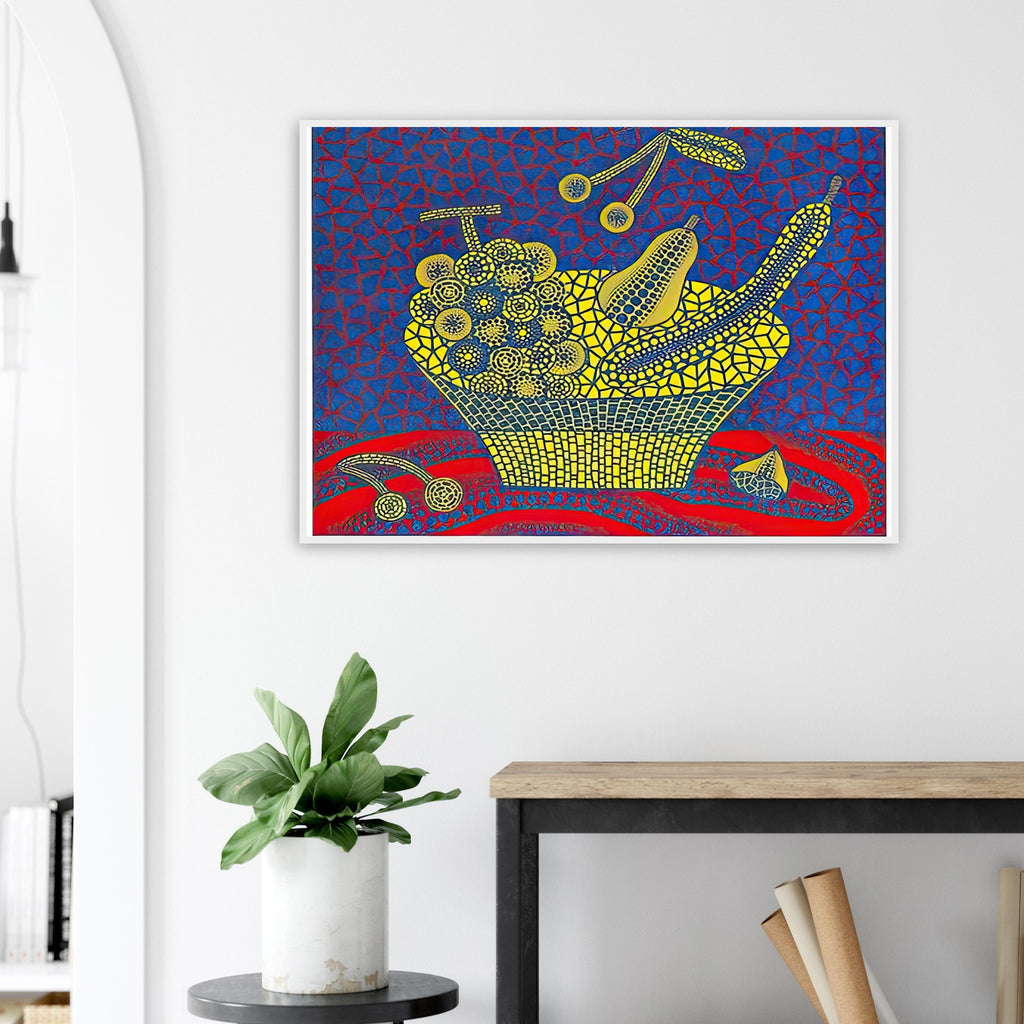 Yayoi Kusama framed print — Fruit Basket (1) by Yayoi Kusama explores one of the artist’s recurring subjects: the abundance of ordinary fruit