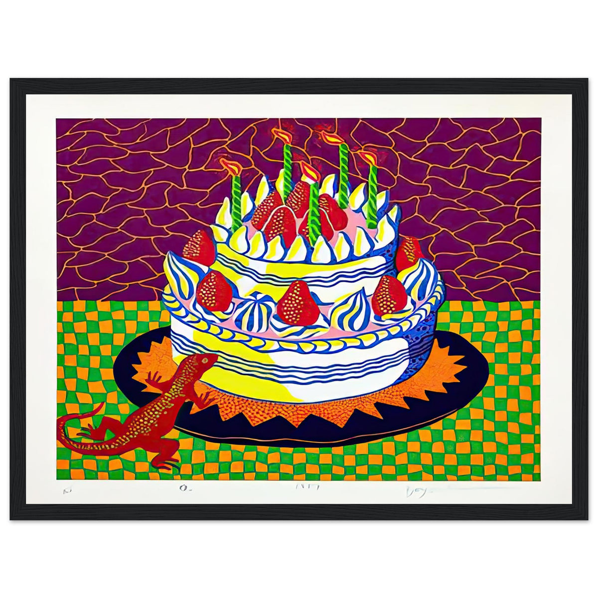 Yayoi Kusama framed print — Night introduces a quieter, open-ended atmosphere into a body of work often associated with highly charged repetition, black frame, 30x40 cm / 12x16″