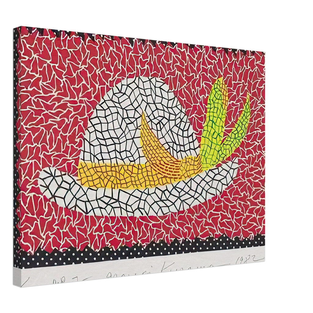 Yayoi Kusama canvas print — Hat (4) turns an everyday hat into a subject for playful observation, 45x60 cm / 18x24″