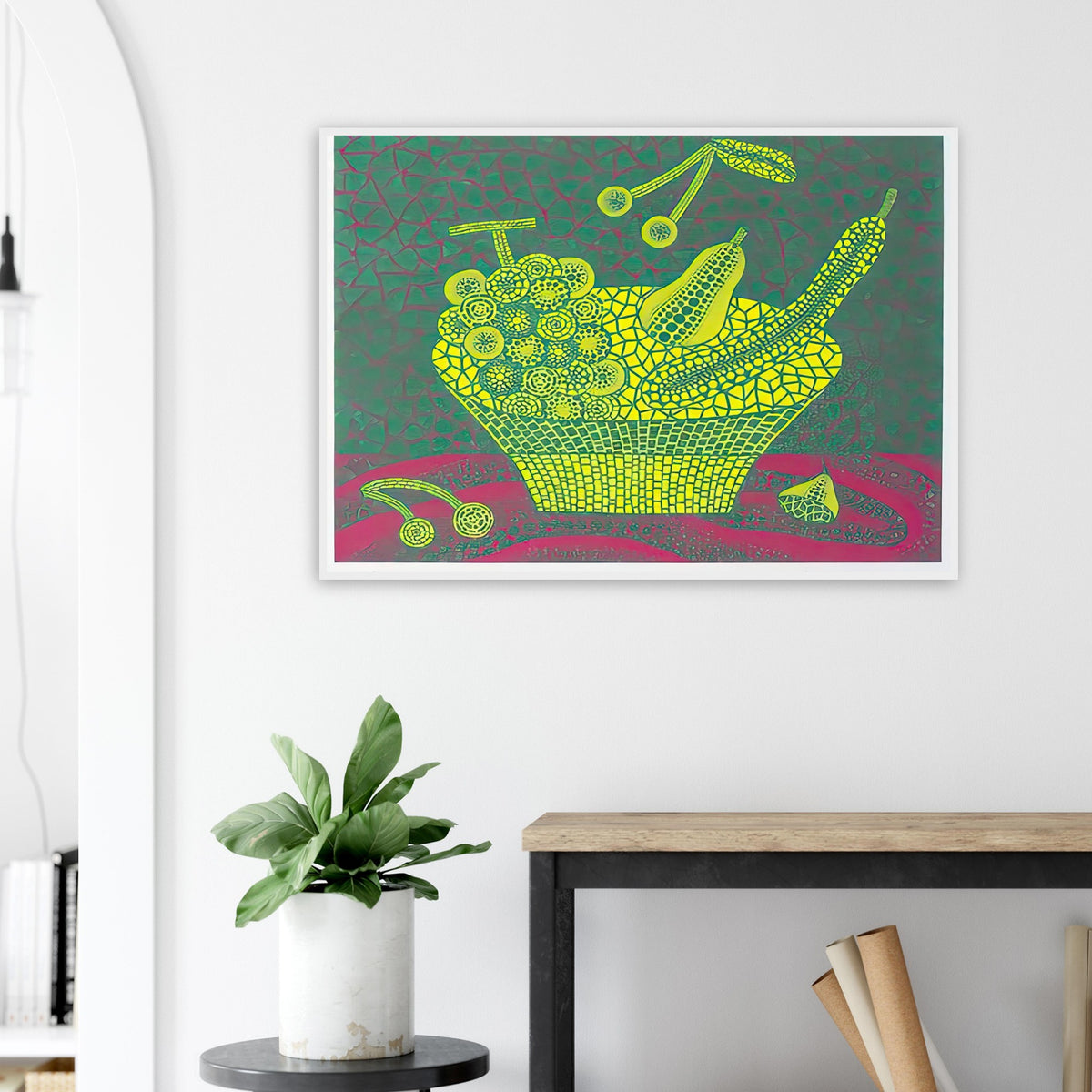 Yayoi Kusama framed print — Fruit Basket (4) by Yayoi Kusama explores one of the artist’s recurring subjects: the abundance of ordinary fruit
