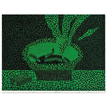 Yayoi Kusama poster — The familiar outline of an ashtray becomes unexpectedly compelling in this early Kusama still-life subject, 15x20 cm / 6x8″