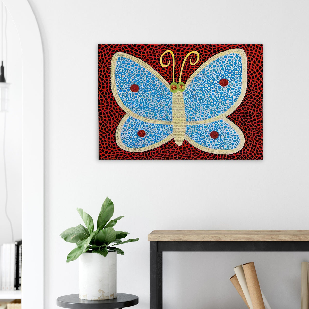Yayoi Kusama canvas print — Papillon II from Amour pour Toujours explores the butterfly as a symbol of delicacy and transformation