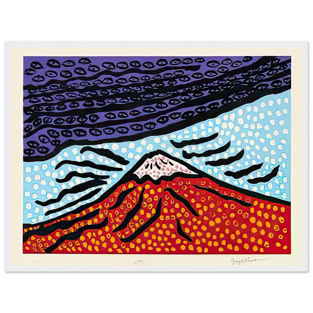 Yayoi Kusama framed print — Mt. Fuji Is the Home of My Heart presents Japan’s most recognizable mountain as a subject of personal belonging rather than simple, white frame, 45x60 cm / 18x24″