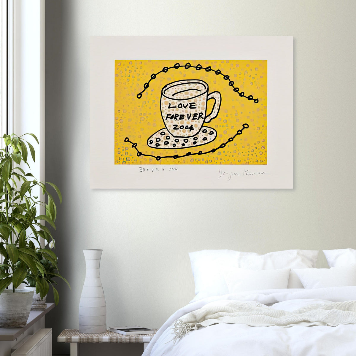 Yayoi Kusama poster — Morning Is Here (B) joins a series of compact 2004 prints in which the beginning of the day becomes a subject for personal symbols and tightly controlled graphic