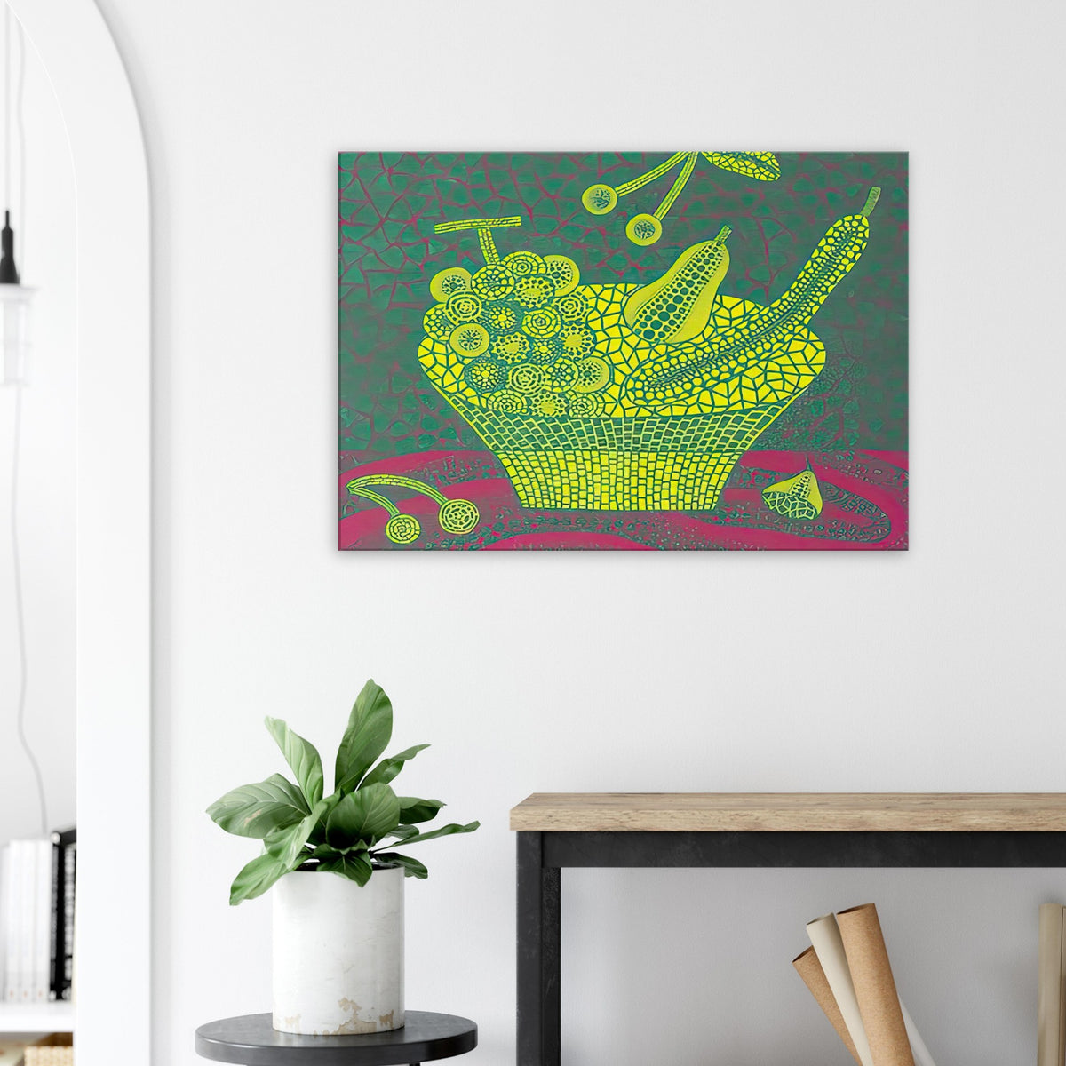 Yayoi Kusama canvas print — Fruit Basket (4) by Yayoi Kusama explores one of the artist’s recurring subjects: the abundance of ordinary fruit