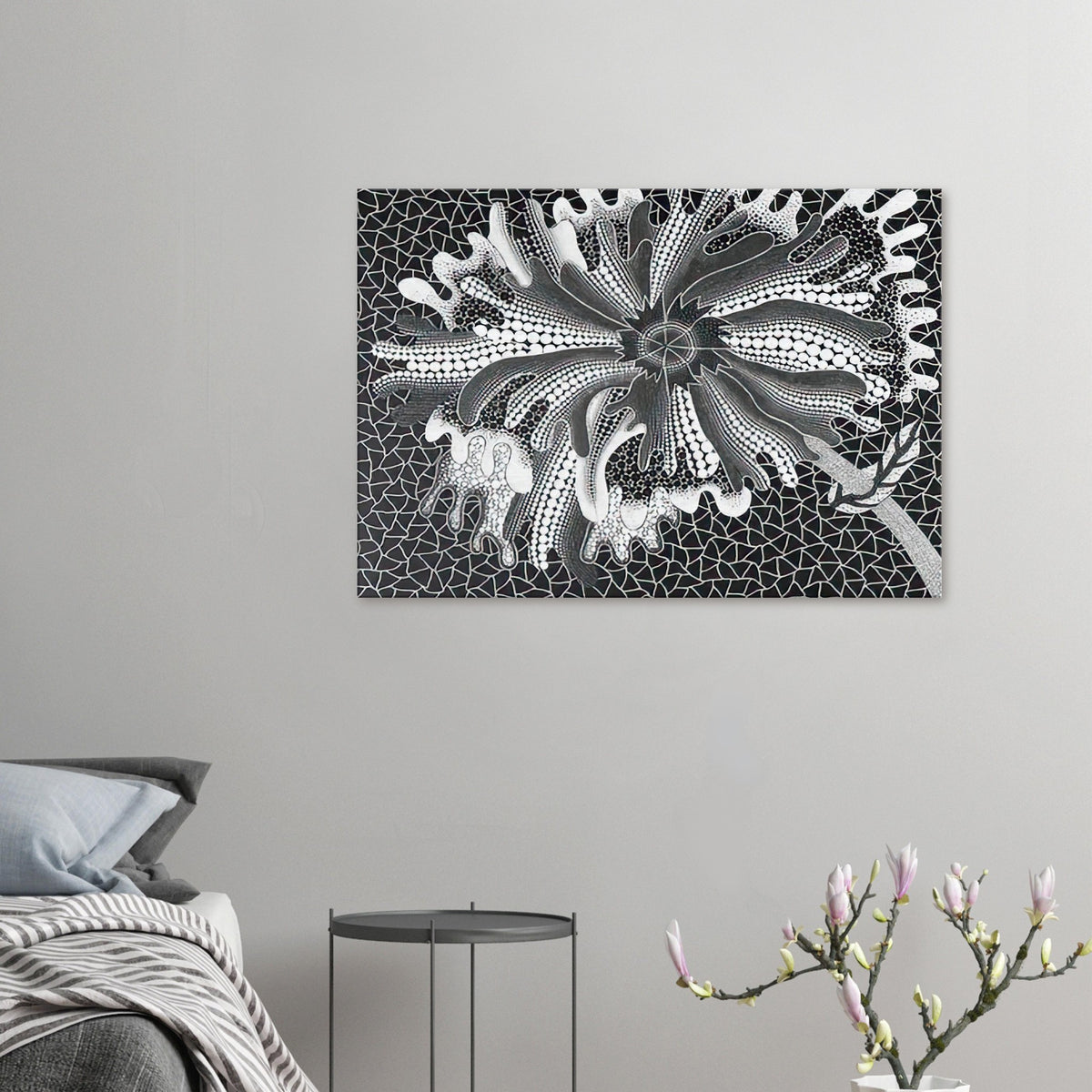 Yayoi Kusama canvas print — Flower (XL) treats a single flowering motif as a complete visual world