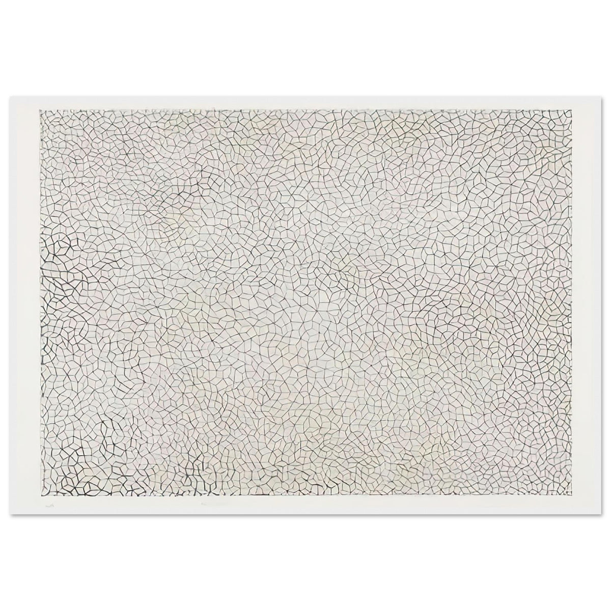 Yayoi Kusama framed print — Infinity Nets (Image 3) explores Kusama’s Infinity Net as a field built from countless repeated marks, white frame, 70x100 cm / 28x40″