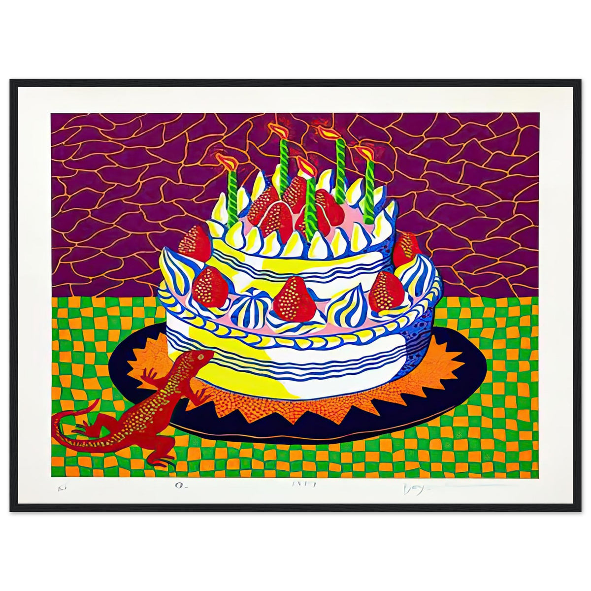 Yayoi Kusama framed print — Night introduces a quieter, open-ended atmosphere into a body of work often associated with highly charged repetition, black frame, 60x80 cm / 24x32″