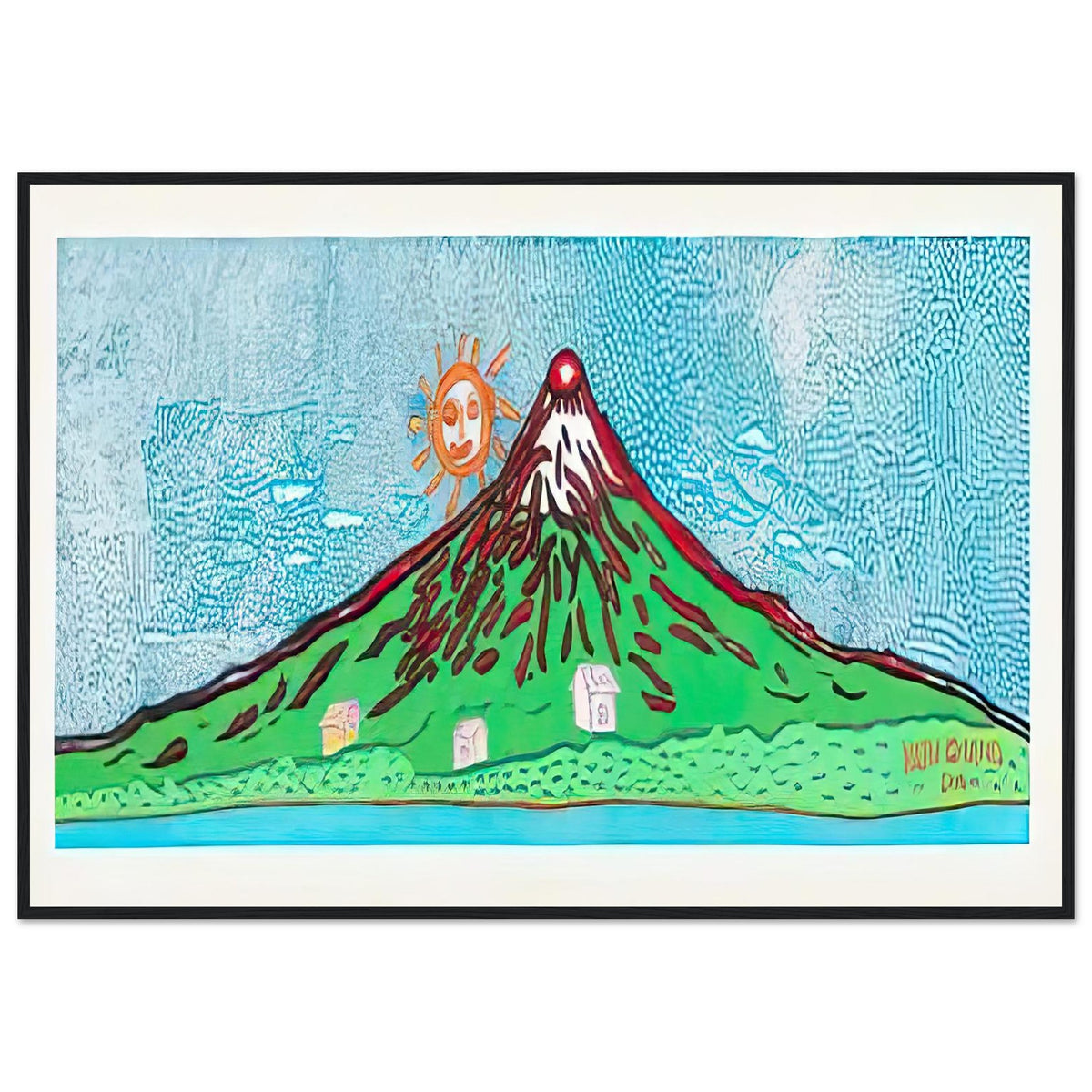 Yayoi Kusama framed print — Mt. Fuji in Seven Colours: All About Mt. Fuji That I Have Loved My Whole Life is, black frame, 70x100 cm / 28x40″