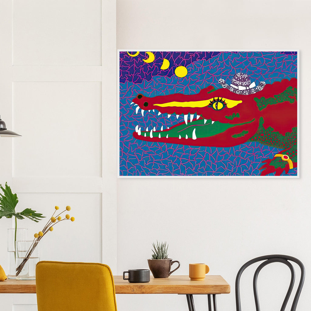 Yayoi Kusama framed print — Lunar Eclipse draws on a celestial event in which one form interrupts another, creating an image of concealment and change