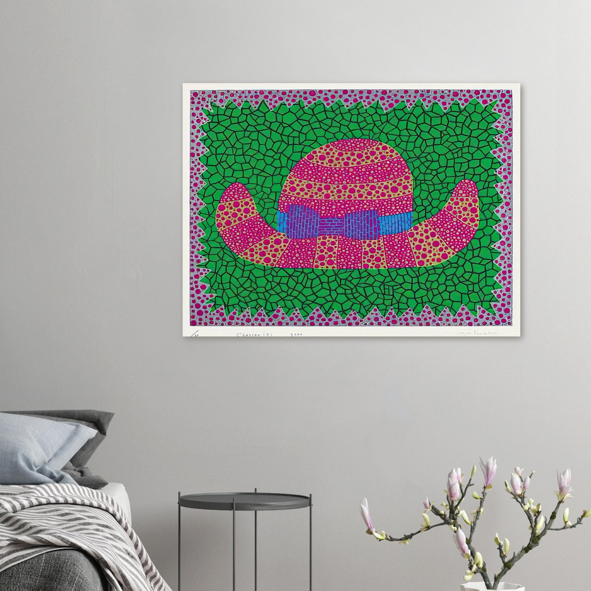 Yayoi Kusama poster — Chapeau II from Amour pour Toujours elevates a simple hat into a decorative, almost theatrical object