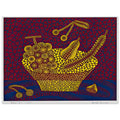 Yayoi Kusama poster — Fruit Basket (2) by Yayoi Kusama explores one of the artist’s recurring subjects: the abundance of ordinary fruit, 15x20 cm / 6x8″