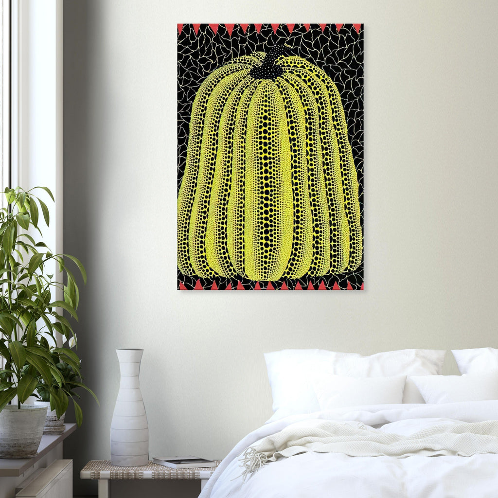Yayoi Kusama canvas print — In this early-numbered yellow pumpkin listing, the cheerful color suggests the warmth Kusama associates with her favorite gourd